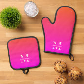 Anfangsname des rosa Gradient Monogramms Schlicht Ofenhandschuh & Topflappen-Set (Oben Unten)