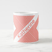 Anfangsname | Funky Diagonal Coral/White Stripes Jumbo-Tasse (Vorderseite)