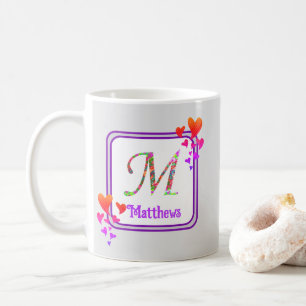Anfangsname für Lila Herzklopfen in Monogramm Kaffeetasse