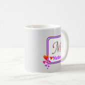 Anfangsname für Lila Herzklopfen in Monogramm Kaffeetasse (VorderseiteRechts)