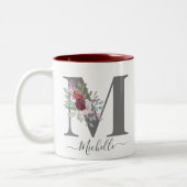 Anfangsname für Monogramm Floral Zweifarbige Tasse (Links)