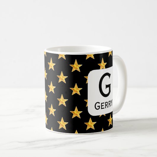 Anfangsname für Monogramm Gelbschwarz Kaffeetasse (VorderseiteRechts)