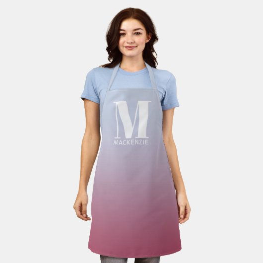 Anfangsname für Monogramm Gradient Pink Blau Schürze (Getragen)