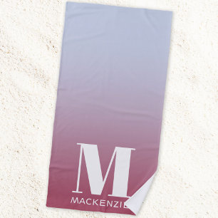 Anfangsname für Monogramm Gradient Pink Blau Strandtuch