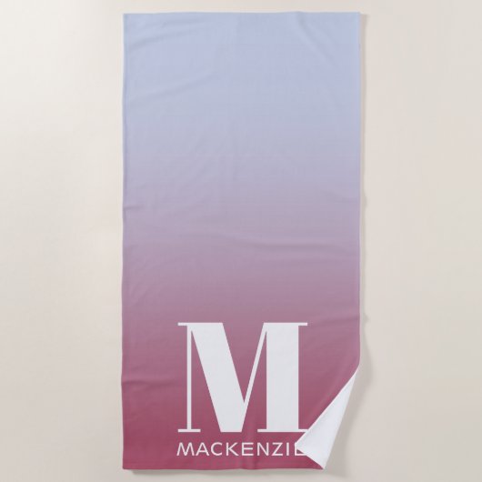 Anfangsname für Monogramm Gradient Pink Blau Strandtuch (Vorderseite)