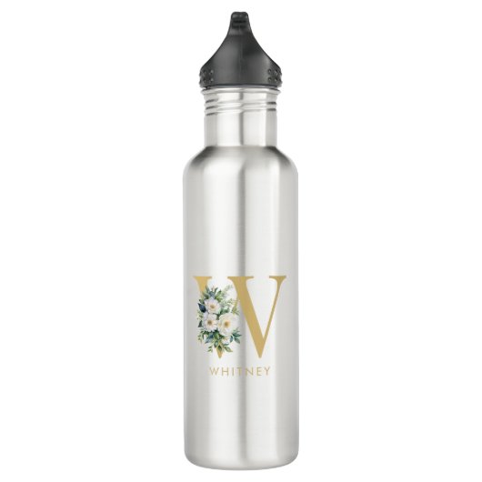 Anfangsname für Monogramm Letter Floral Edelstahlflasche (Rechts)