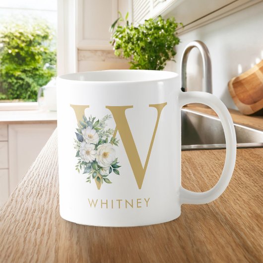 Anfangsname für Monogramm Letter Floral Kaffeetasse