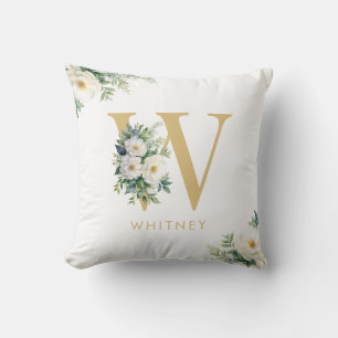 Anfangsname für Monogramm Letter Floral Kissen