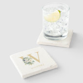 Anfangsname für Monogramm Letter Floral Steinuntersetzer (Seitenansicht)