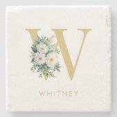 Anfangsname für Monogramm Letter Floral Steinuntersetzer (Vorderseite)