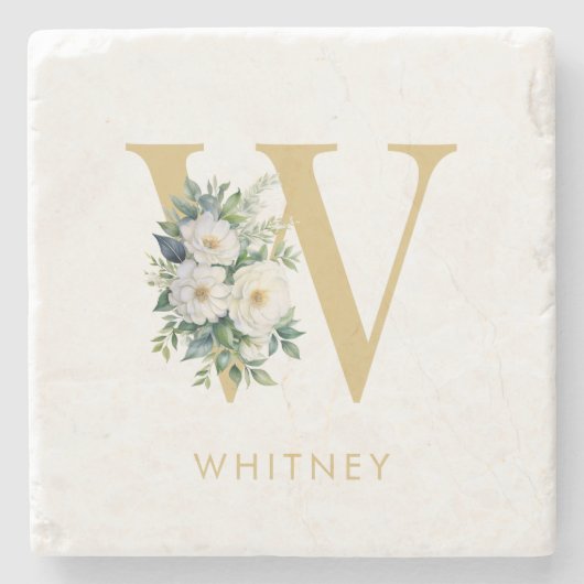 Anfangsname für Monogramm Letter Floral Steinuntersetzer (Vorderseite)