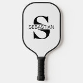 Anfangsname klassischer Schwarz-Weiß-Monogramm Pickleball Schläger (Rückseite)