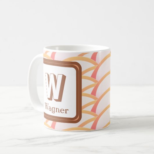 Anfangsname Rosa Korallengeometrisches Monogramm Kaffeetasse (Vorderseite Links)