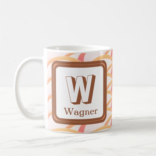 Anfangsname Rosa Korallengeometrisches Monogramm Kaffeetasse (Links)