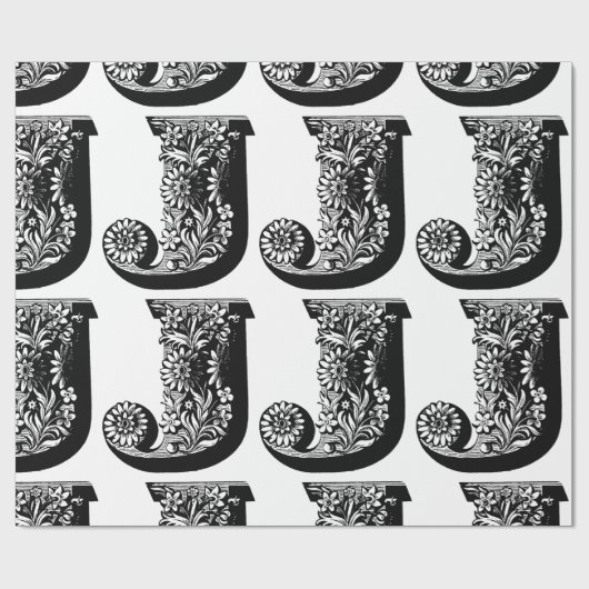 Anfangsschwarzweiss-Blumenmuster des Monogramm-J Geschenkpapier (Flach)