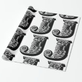 Anfangsschwarzweiss-Blumenmuster des Monogramm-J Geschenkpapier (Ungerollt)