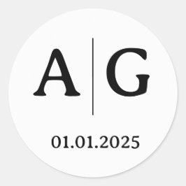 Anfangszeichen für Hochzeitscoupel | Round White Runder Aufkleber