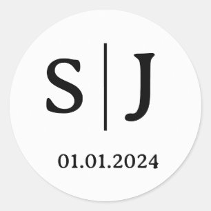 Anfangszeichen für Hochzeitscoupel   Round White Runder Aufkleber