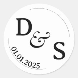 Anfangszeichen für Hochzeitscoupel | Round White Runder Aufkleber