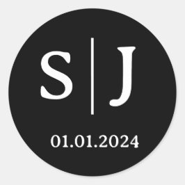 Anfangszeichen für Hochzeitscoupel | Runde schwarz Runder Aufkleber