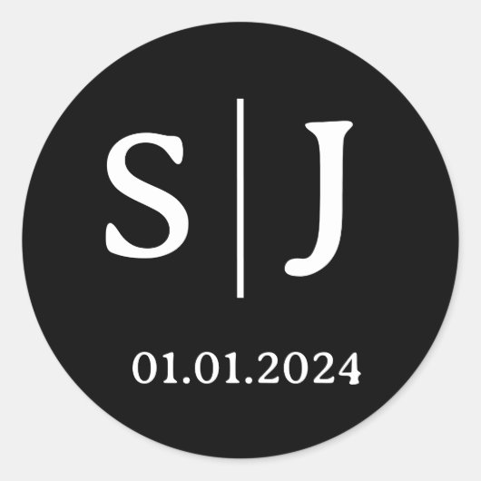 Anfangszeichen für Hochzeitscoupel | Runde schwarz Runder Aufkleber (Vorderseite)