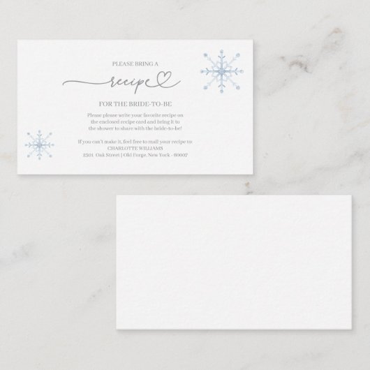 Anfrage nach einem Rezept für Schnee in Liebe Brau Begleitkarte (Vorne/Hinten)