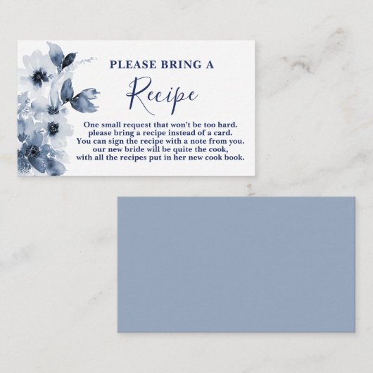 Anfrage nach einer Blue Floral Brautparty-Rezept-K Begleitkarte (Vorne/Hinten)