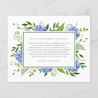 Anfrage zur Blue Hydrangeas 80. Geburtstagskarte