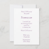 Anfrage zur Trauzeugin der lila Schmetterlinge Einladung (Rückseite)