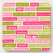 Anführungszeichen für Rosa und grüne Liebe Getränkeuntersetzer (Vorderseite)