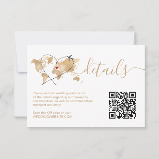 Angaben QR-Code für das Hochzeitziel Weltkarte RSVP Karte (Vorderseite)