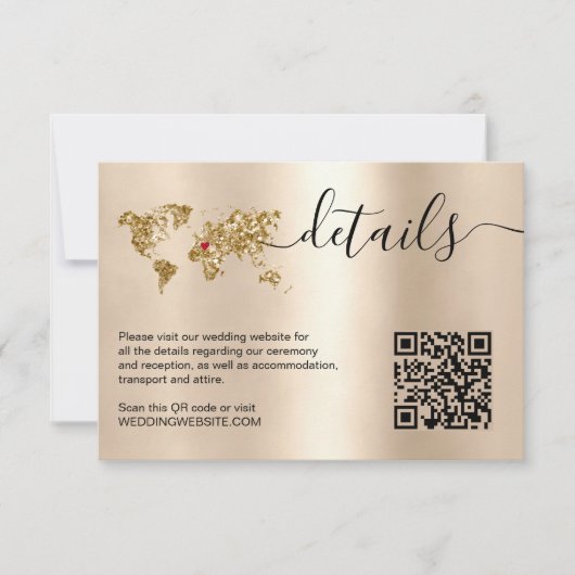 Angaben QR-Code für das Hochzeitziel Weltkarte RSVP Karte (Vorderseite)