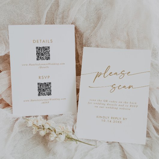 Angaben zu Boho Chic Gold und White QR Code RSVP Karte