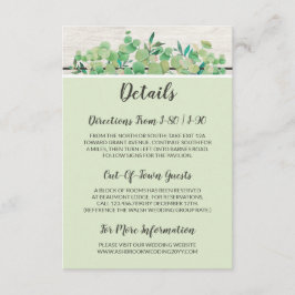 Angaben zu rustikalem Holz und Eukalyptus-Blättern Begleitkarte