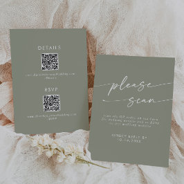 Angaben zum boho Chic Sage Green QR-Code RSVP Karte