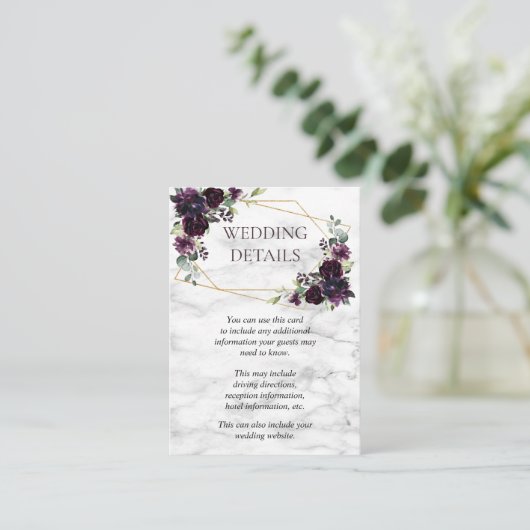 Angaben zum Hochzeitsgrad von Lila Marmor in Gold Begleitkarte (Stehend Vorderseite)