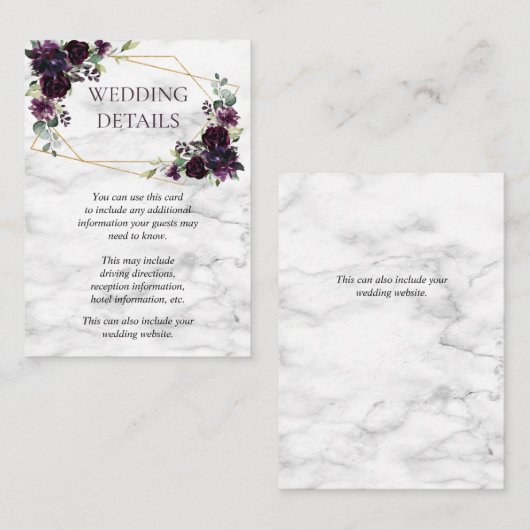 Angaben zum Hochzeitsgrad von Lila Marmor in Gold Begleitkarte (Vorne/Hinten)