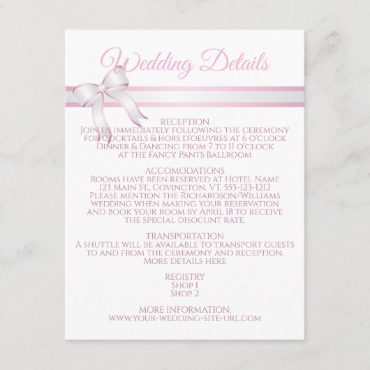 Angaben zum Hochzeitskalender mit weißem und rosa  Begleitkarte (Vorderseite)