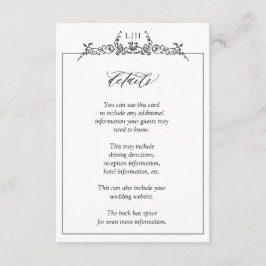 Angaben zum Hochzeitssehen an der Schwarz-weißen B Begleitkarte