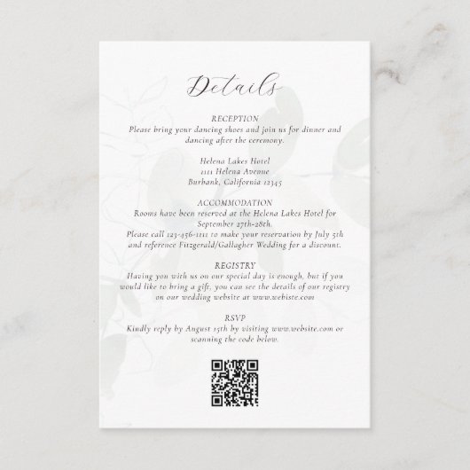 Angaben zum Hochzeitsstich bei Eukalyptus QR Begleitkarte (Vorderseite)