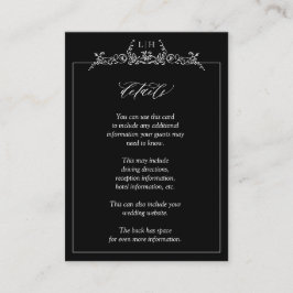 Angaben zum Hochzeitsstich der Schwarz-weißen Mono Begleitkarte