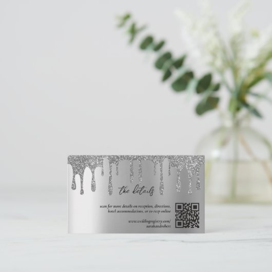 Angaben zum Hochzeitsstich des Silver Glitzer Trop Begleitkarte (Stehend Vorderseite)