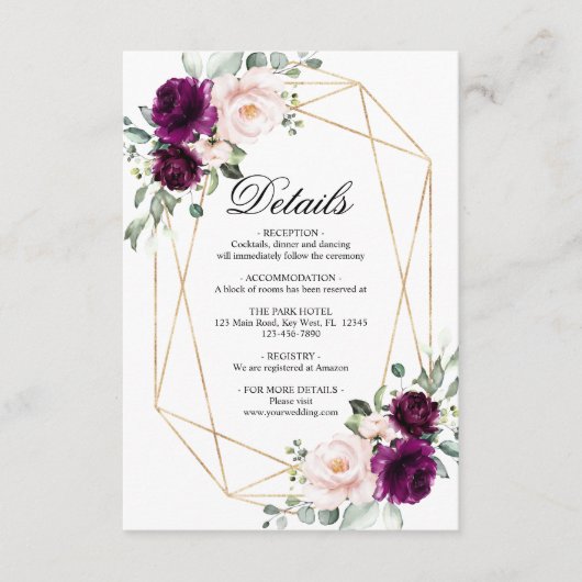 Angaben zum Hochzeitsszenario mit lila Rosa Rose u Begleitkarte (Vorderseite)