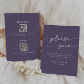 Angaben zum Lila QR-Code Boho Chic Plum RSVP Karte