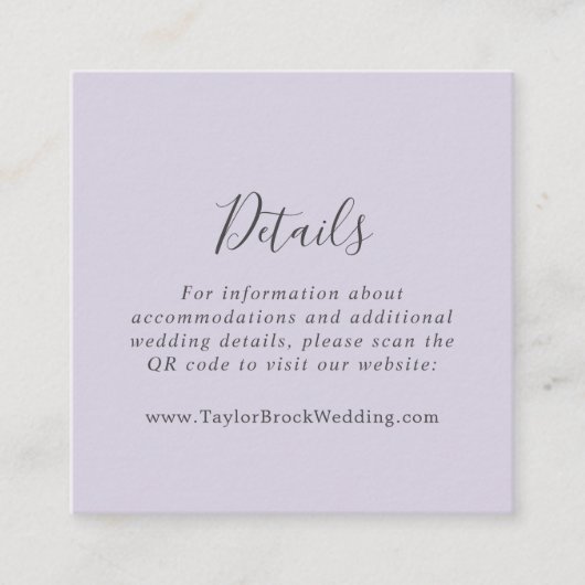 Angaben zum Lila QR-Code der Rustikalen Lavendel Begleitkarte (Vorderseite)