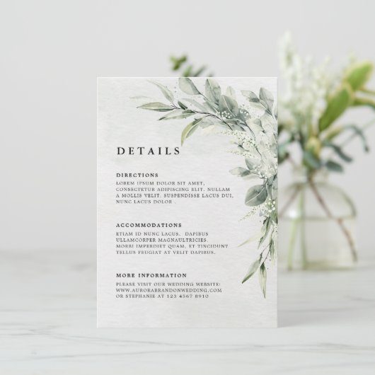 Angaben zum Minimalistischen Hochzeitssaal der grü Begleitkarte (Stehend Vorderseite)