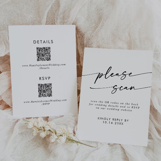 Angaben zum QR-Code Boho Chic Black und White und RSVP Karte