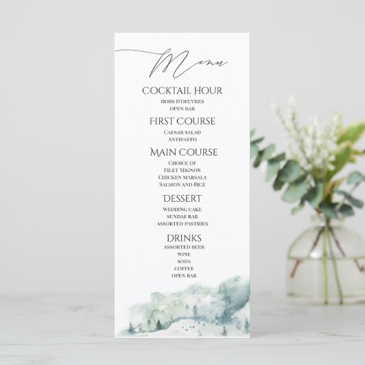 Angaben zum Wald im Wasserfarbenwald Unterkünfte Menükarte (Stehend Vorderseite)