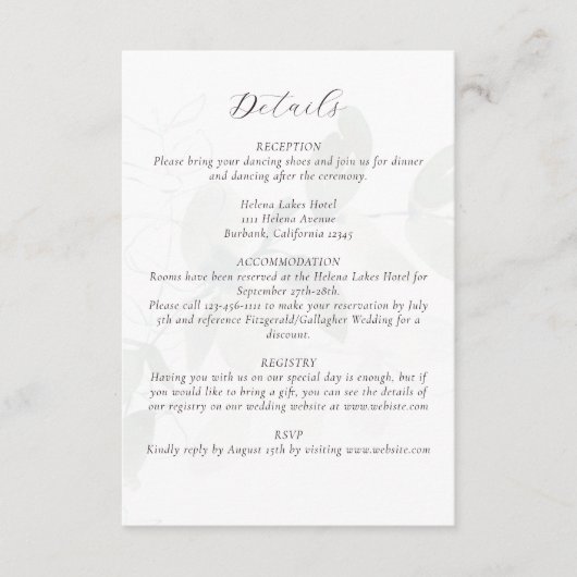 Angaben zur Eukalyptus-Hochzeit Begleitkarte (Vorderseite)