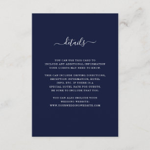 Angaben zur Hochzeit Elegant Dark Blue und White Begleitkarte